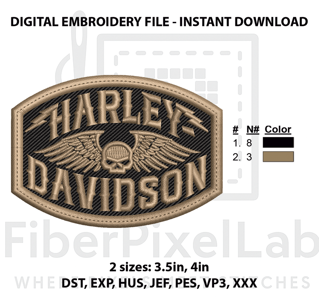 Winged Skull Motorcycle Embroidery Design