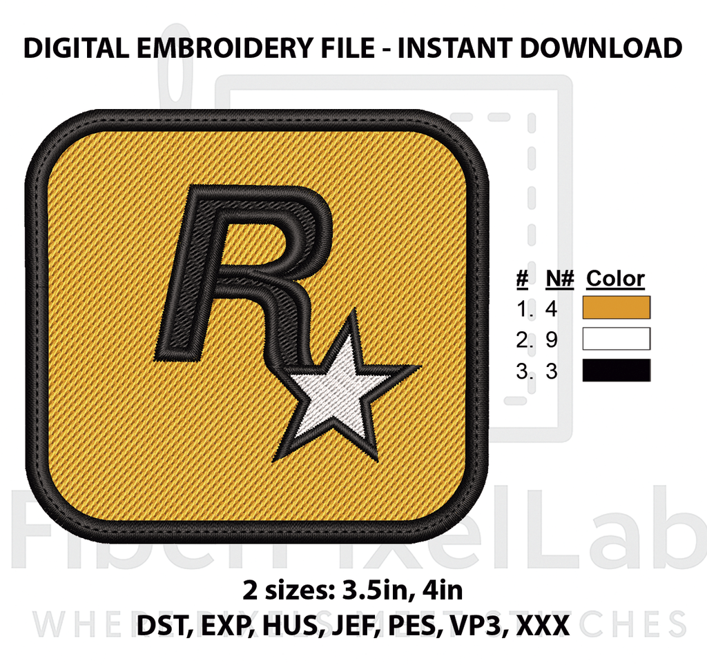 Retro R Star Embroidery Design