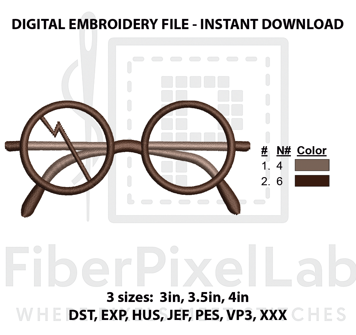 Round Wizard Glasses Embroidery Design