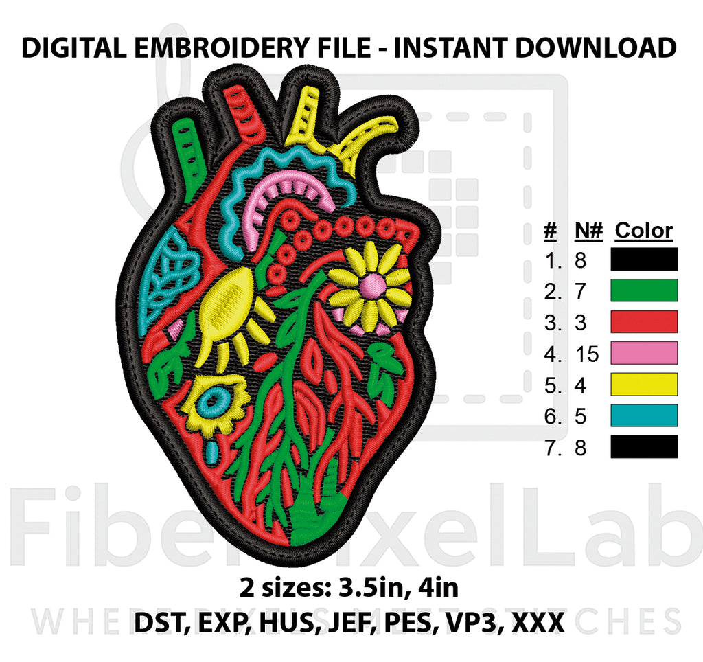 Science Anatomical Heart Embroidery Design