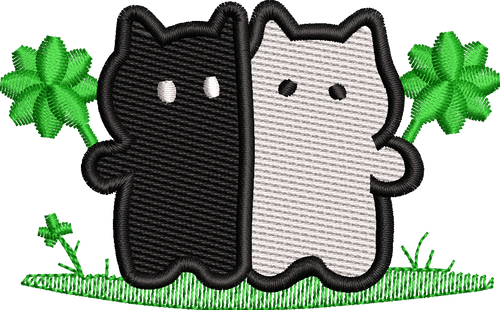 Cute Black & White Cats Machine Embroidery Design