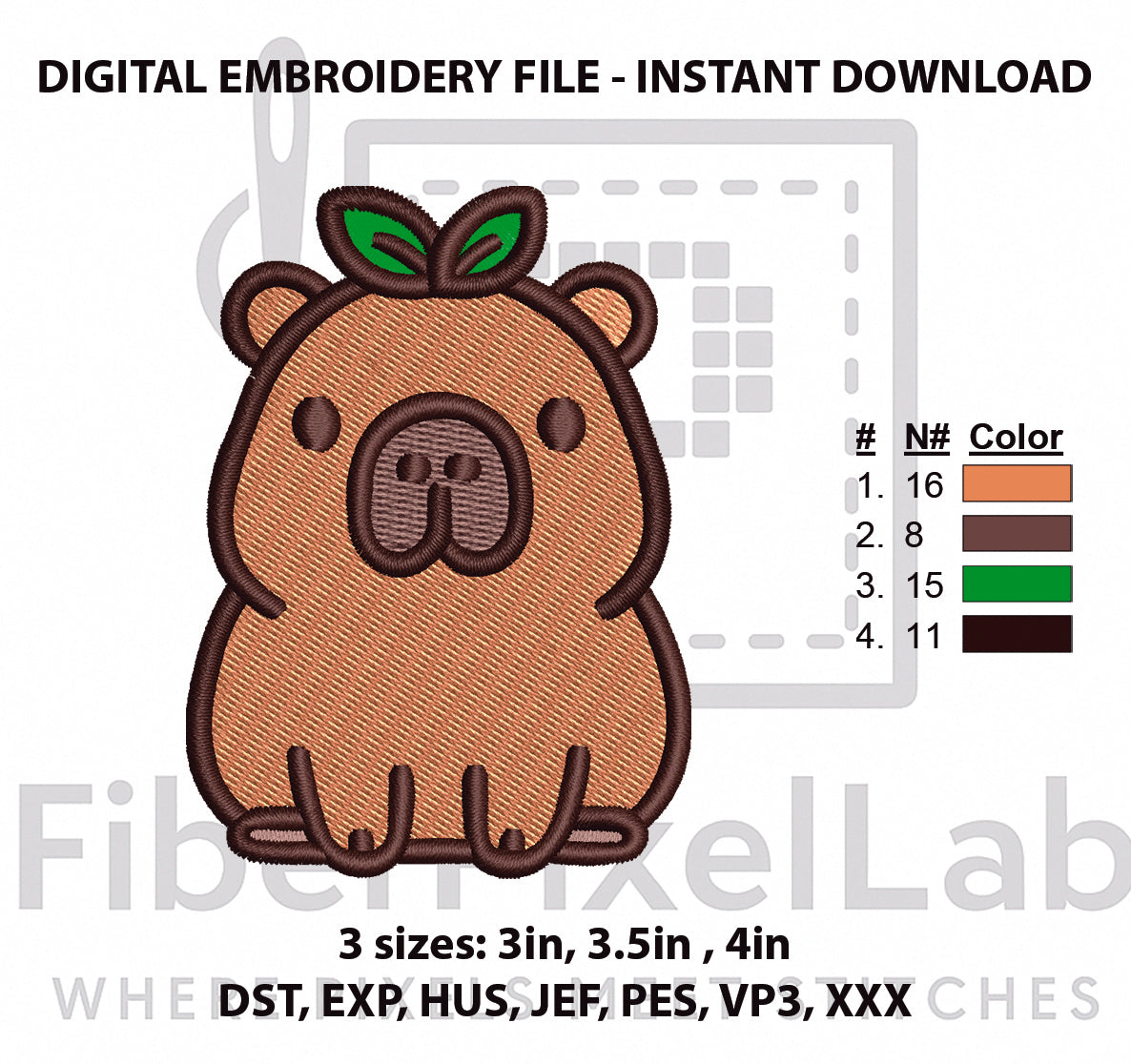 Cute Capybara Embroidery Design