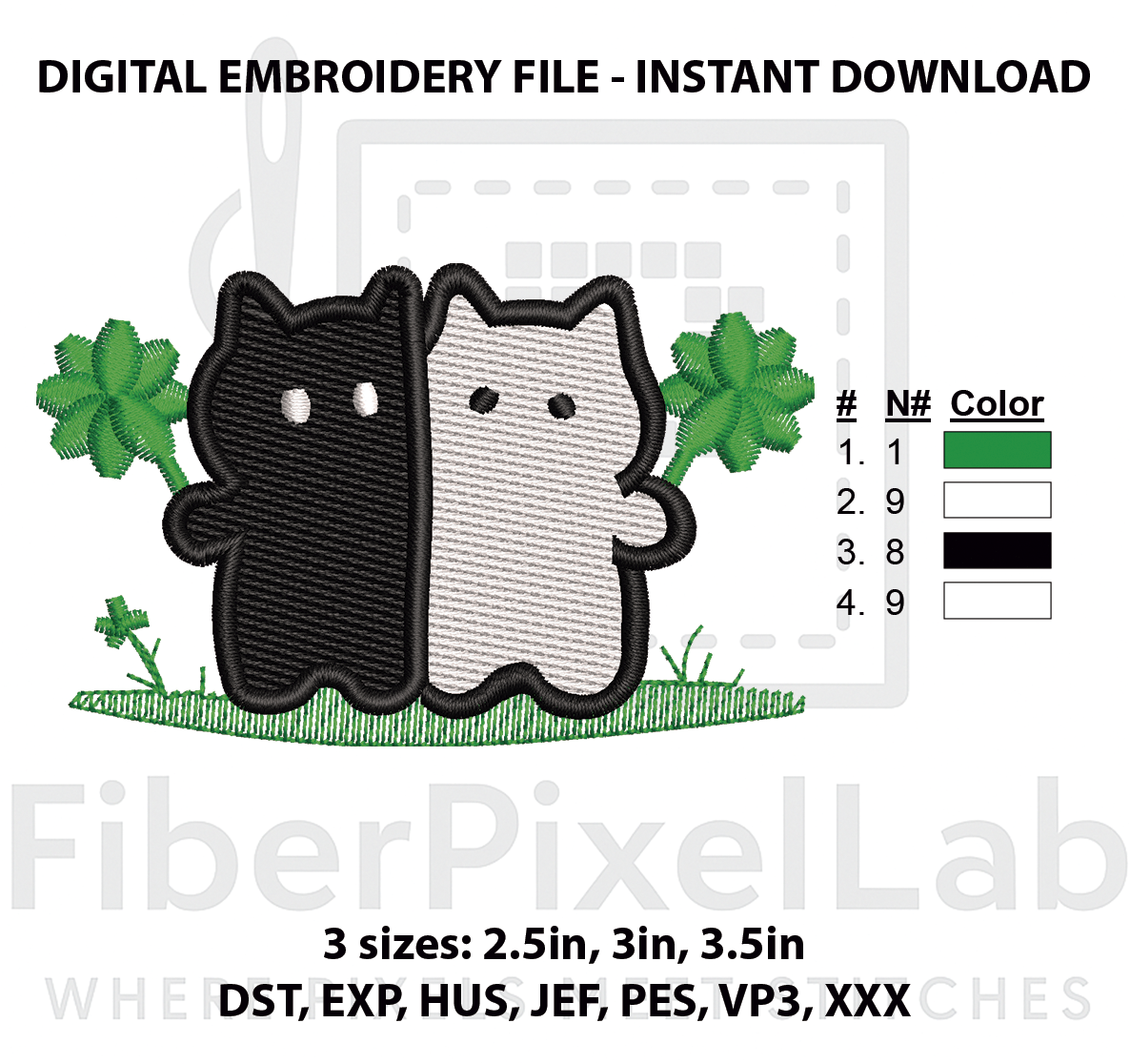 Cute Black & White Cats Machine Embroidery Design