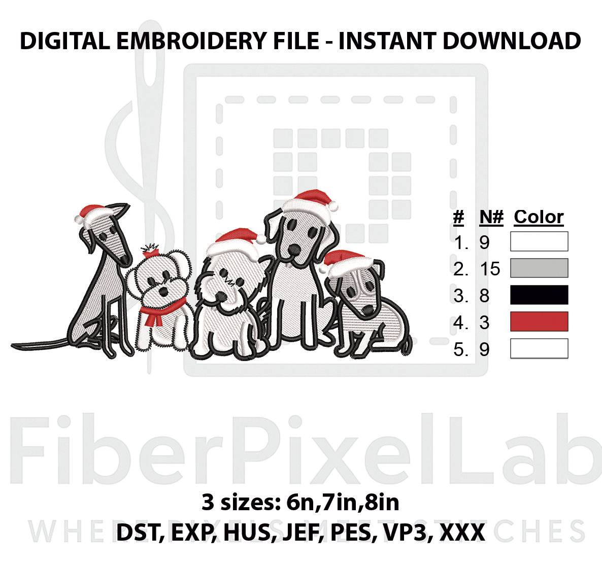 Christmas Dog Lineup Embroidery Design