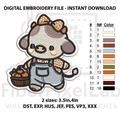 Autumn Cow with Pumpkin Basket Embroidery Design