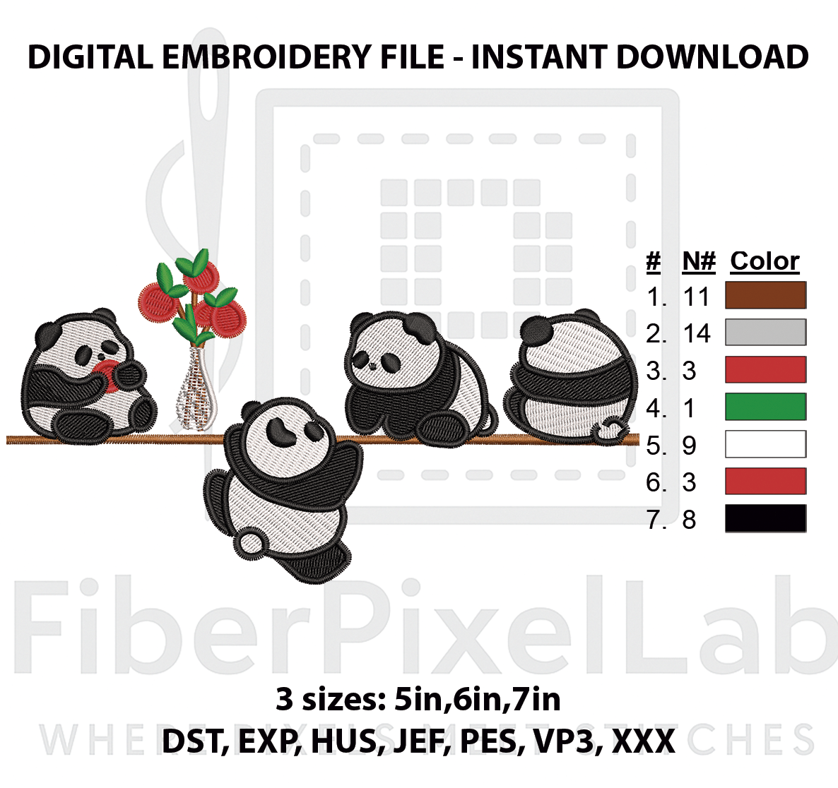 Playful Panda Shelf Scene Embroidery Design