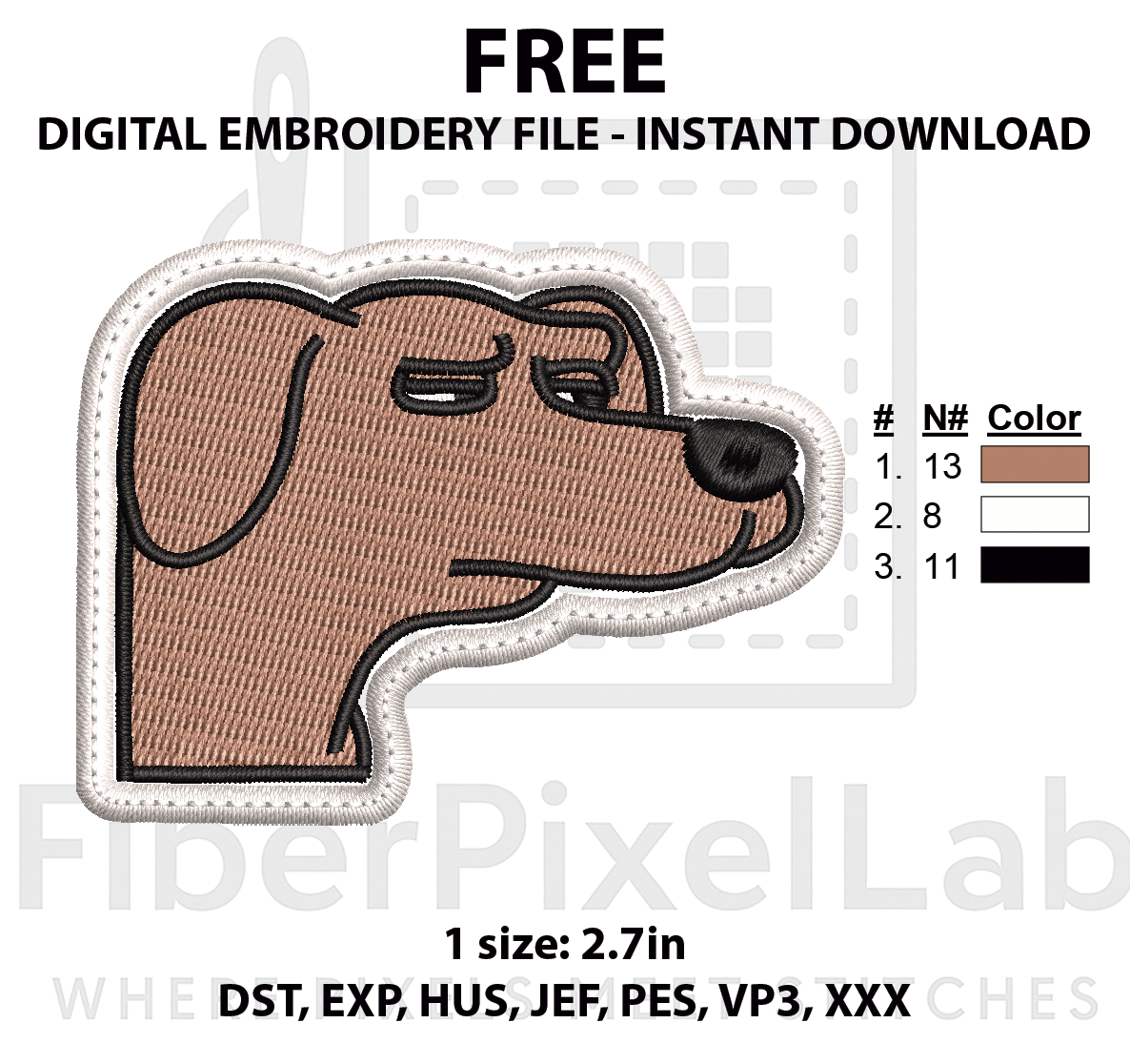 Funny Sleepy Dog Head Embroidery Design