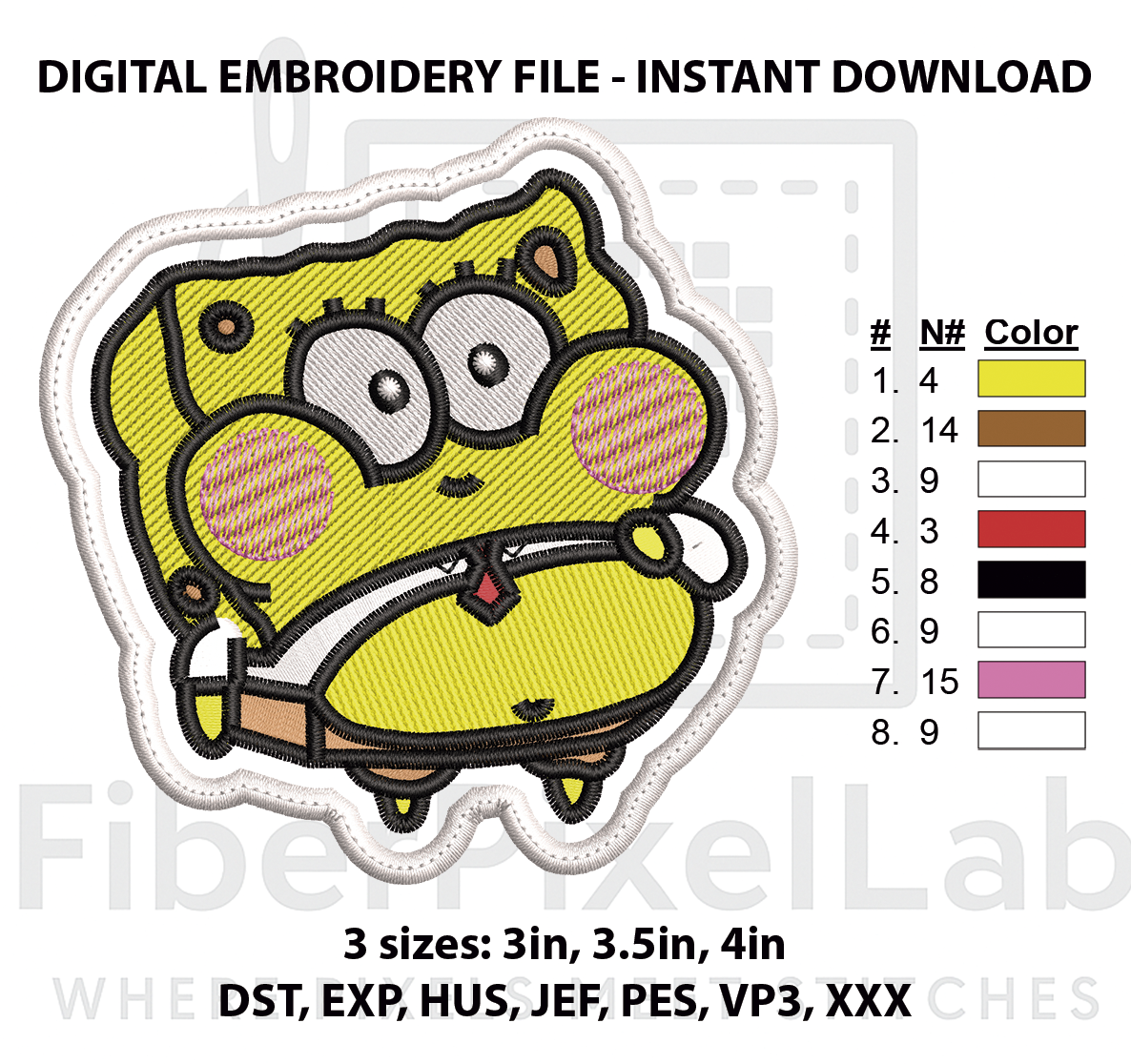Funny Yellow Cartoon Character Embroidery Design