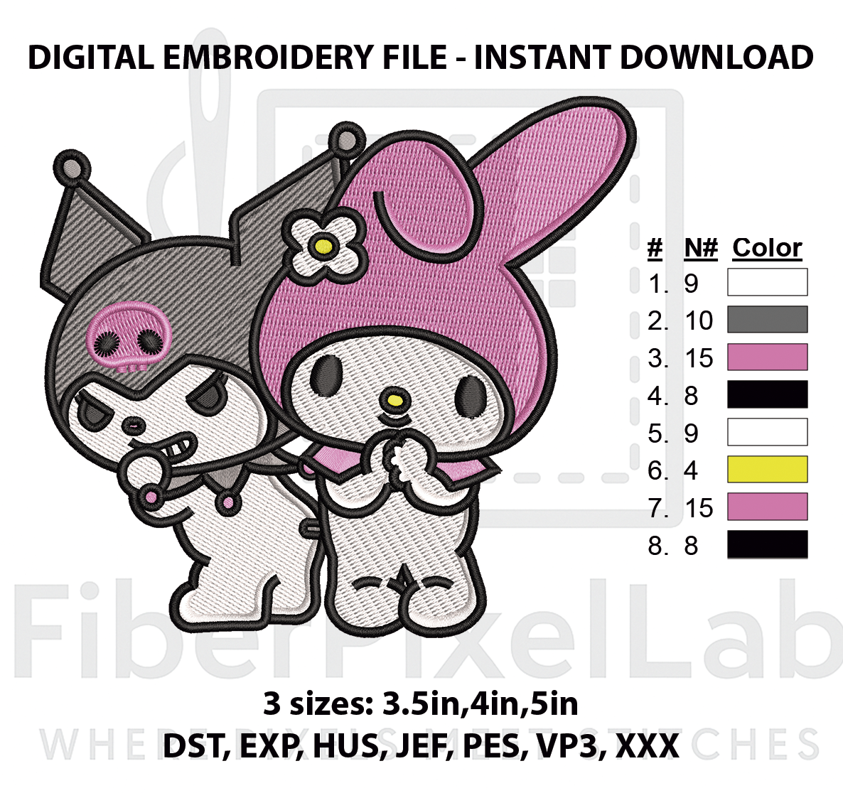 Sweet and Mischievous Bunny Duo Embroidery Design
