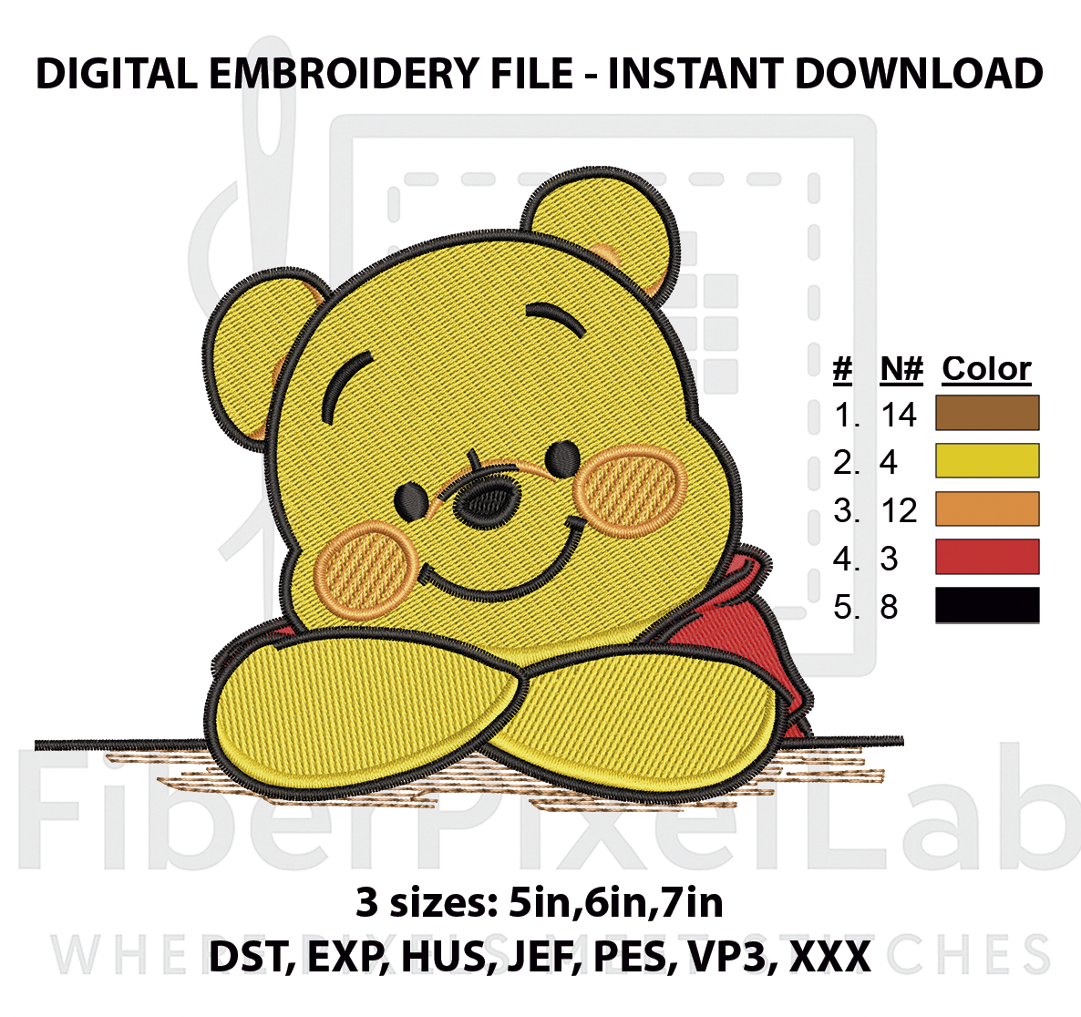 Peeking Golden Bear Embroidery Design