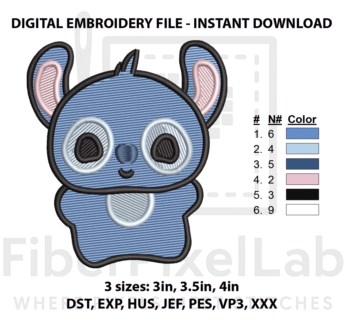 Cute Blue Alien Machine Embroidery Design