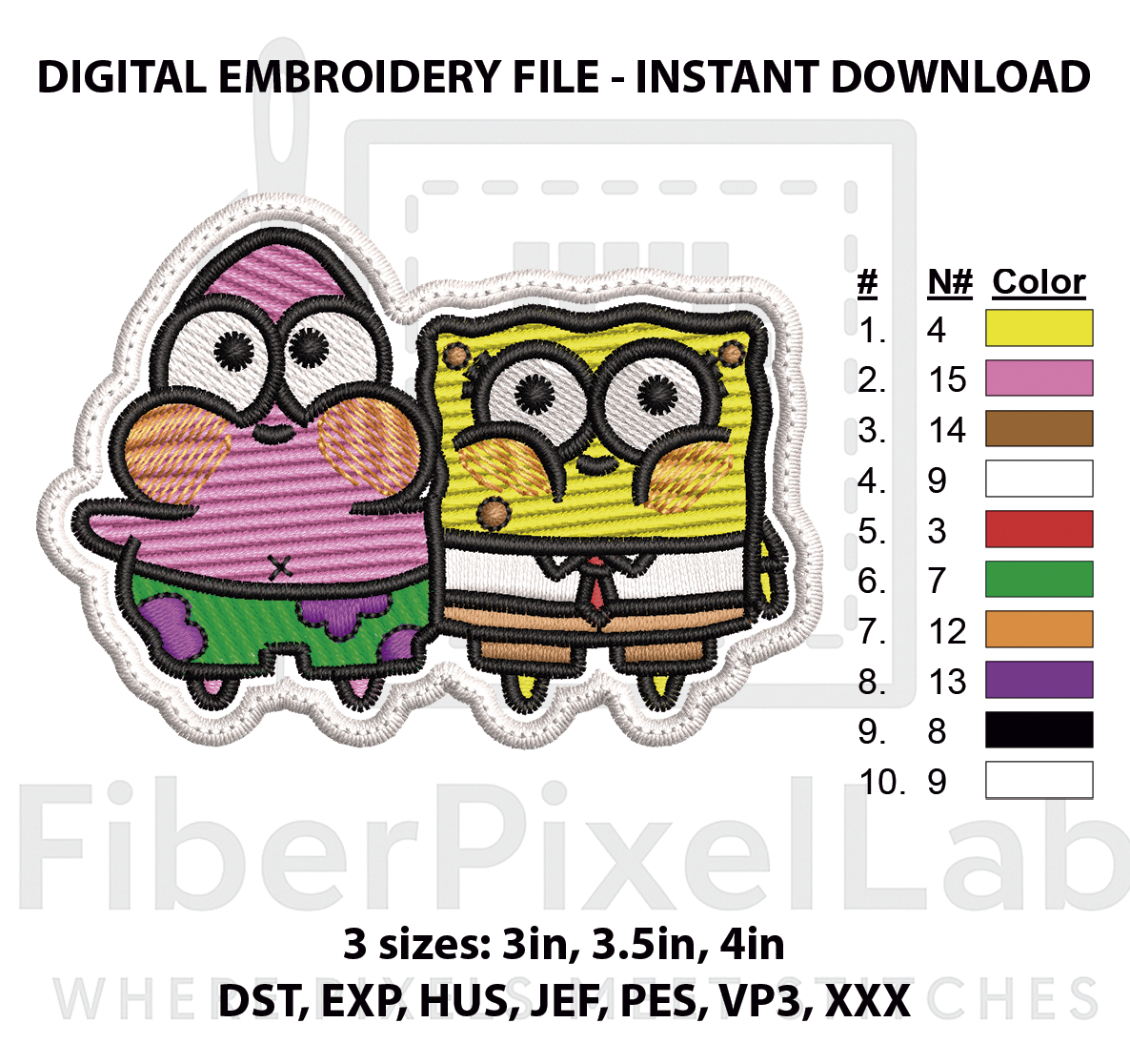 Cute Cartoon Best Friends Embroidery Design