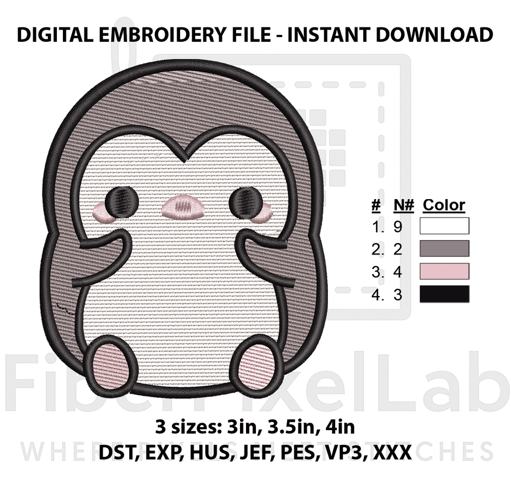 Cute Penguin Character Machine Embroidery Design