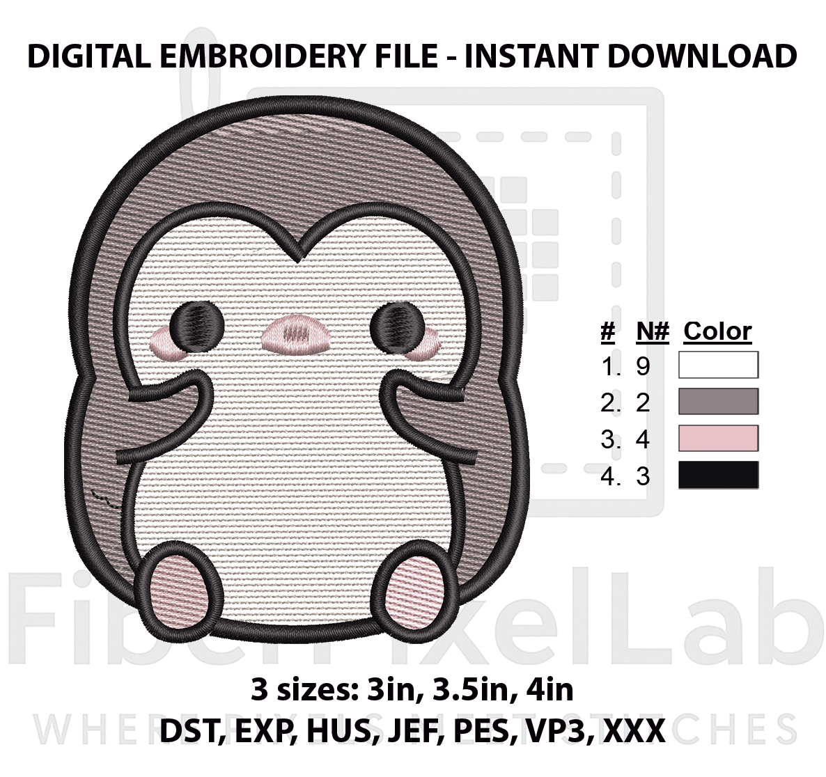 Cute Penguin Character Machine Embroidery Design