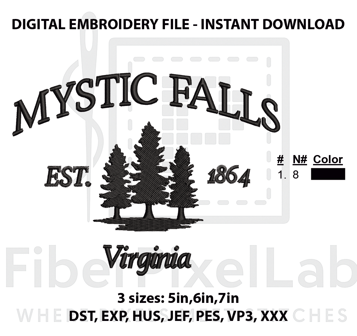 Three Pines Vintage Town Embroidery Design