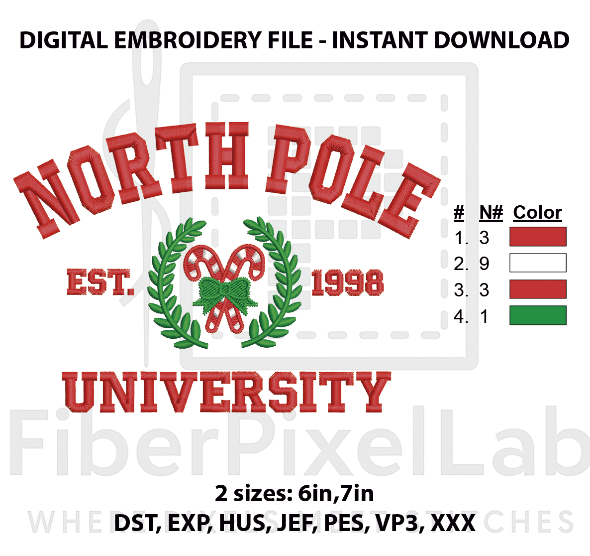 North Pole University Candy Canes Embroidery Design
