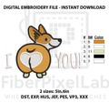 I Love You Corgi Heart Embroidery Design