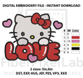 Bow Cat Love Hearts Embroidery Design