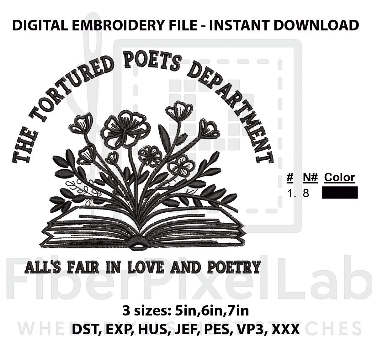 Floral Poetry Book Embroidery Design