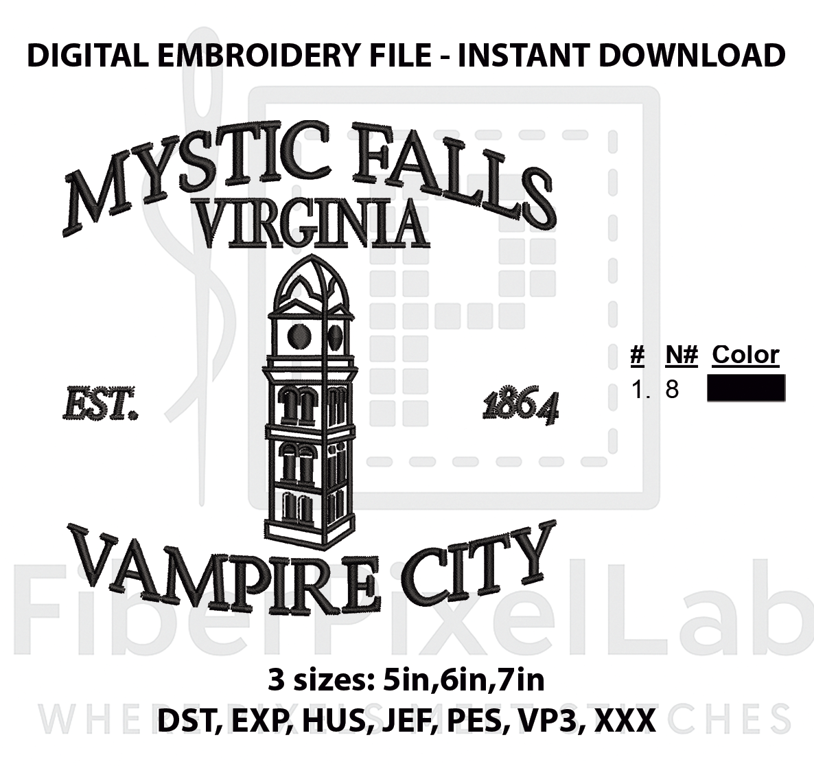 Vampire City Clock Tower Embroidery Design