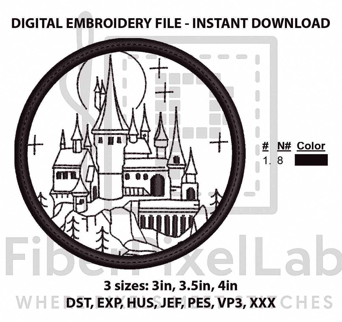 Dark Fairytale Castle Machine Embroidery Design