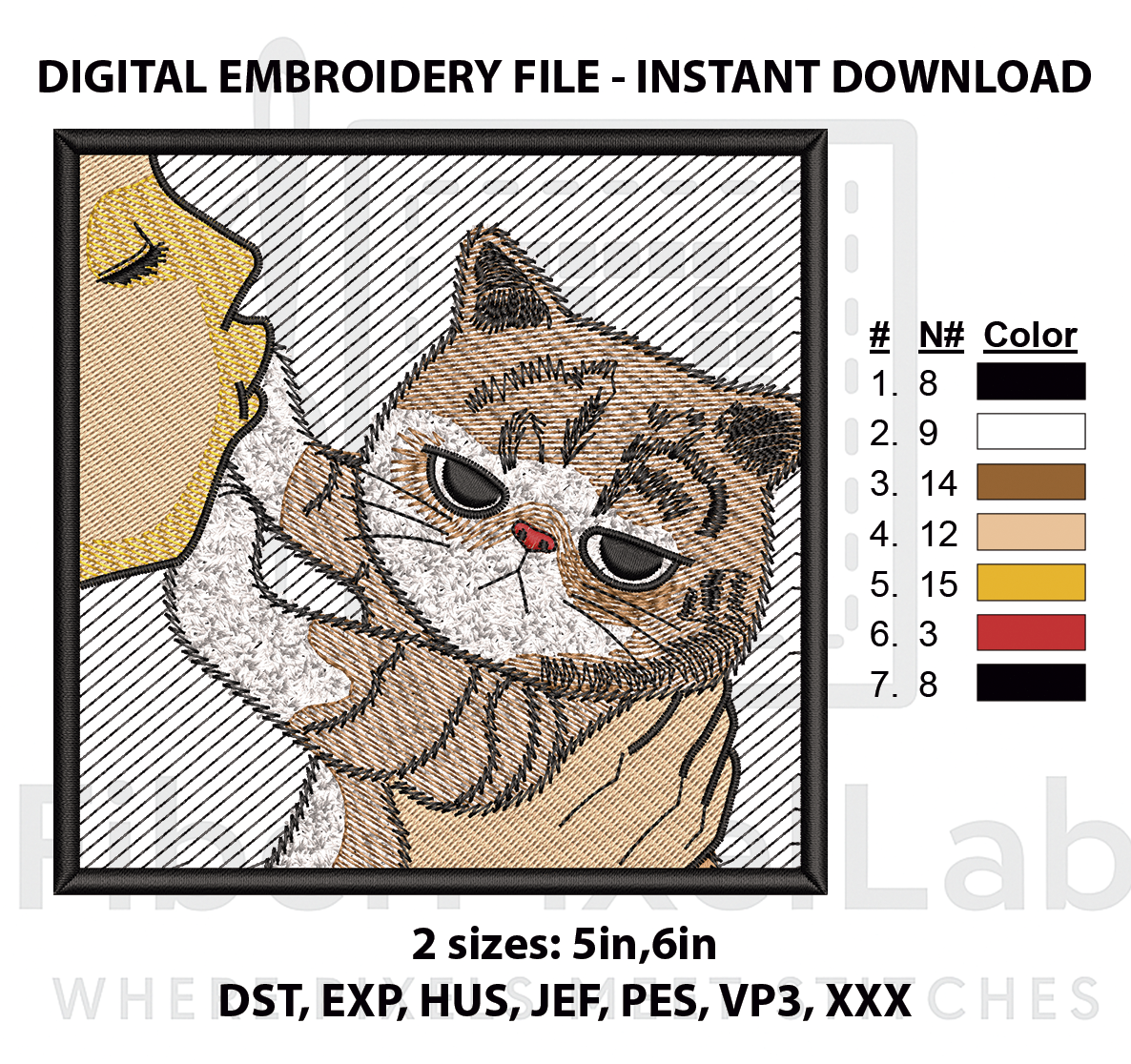 Grumpy Cat Refusing a Kiss Embroidery Design