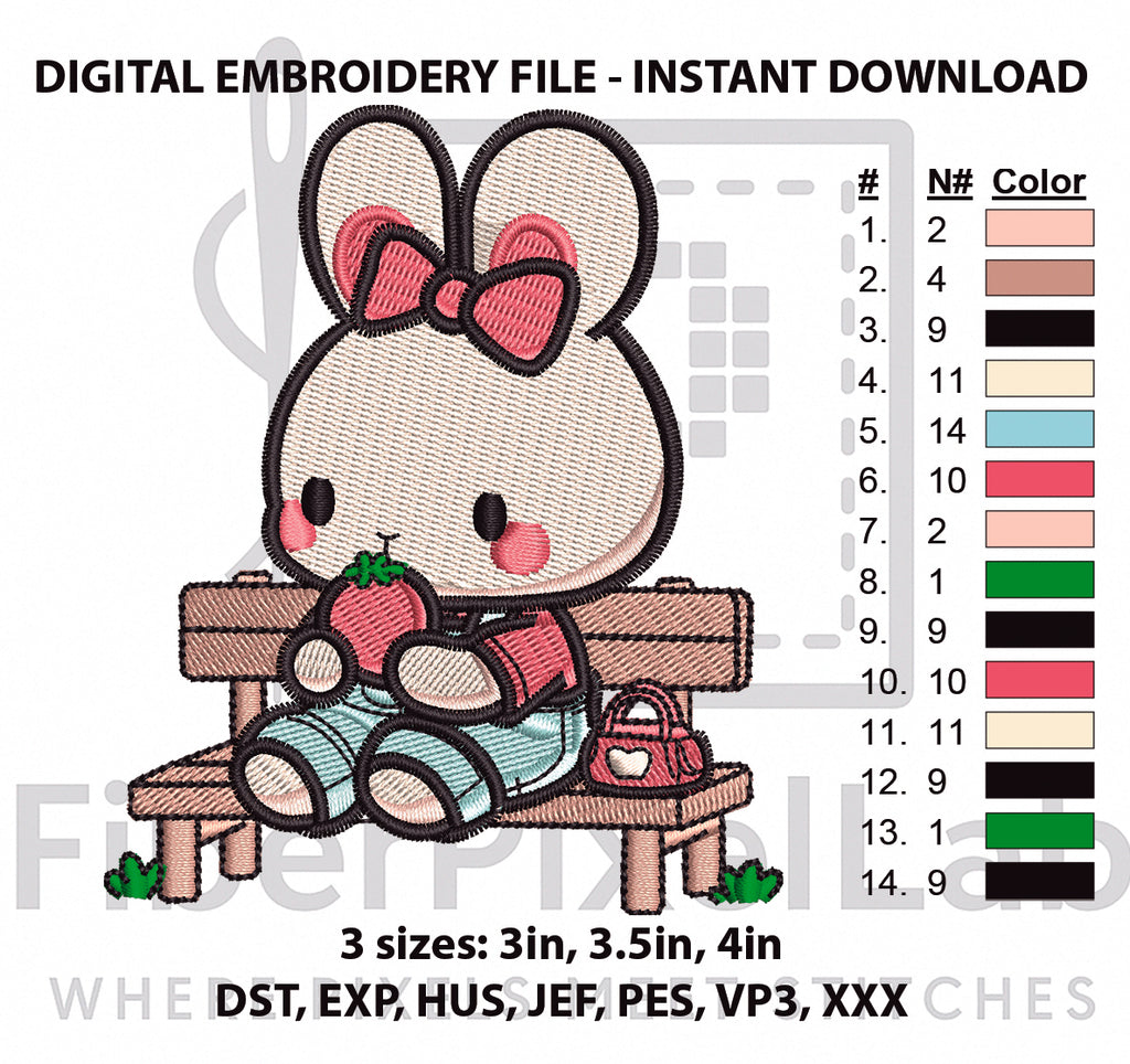 Cute Bunny With Strawberry Embroidery Design
