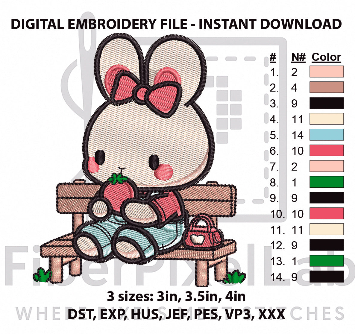 Cute Bunny With Strawberry Embroidery Design