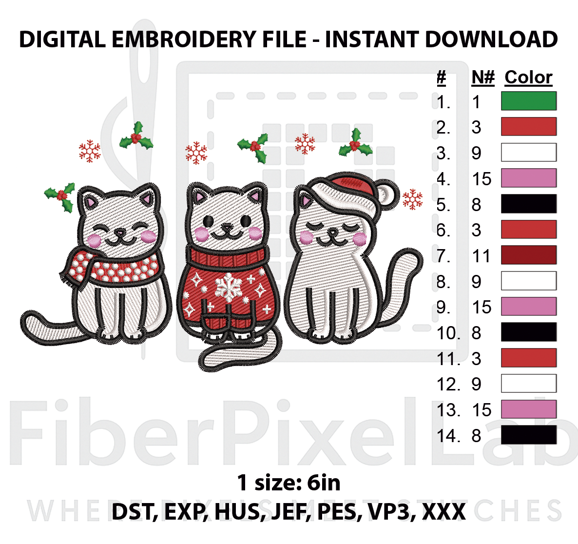 Christmas Cat Trio Embroidery Design