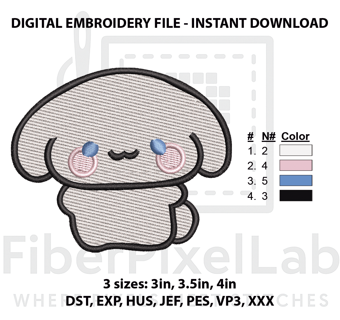 Cute Floppy Ear Character Machine Embroidery Design