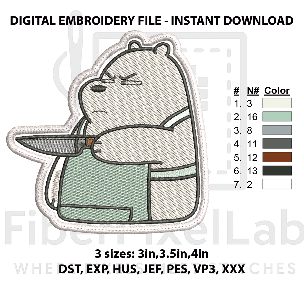 Grumpy Polar Bear Cook Embroidery Design