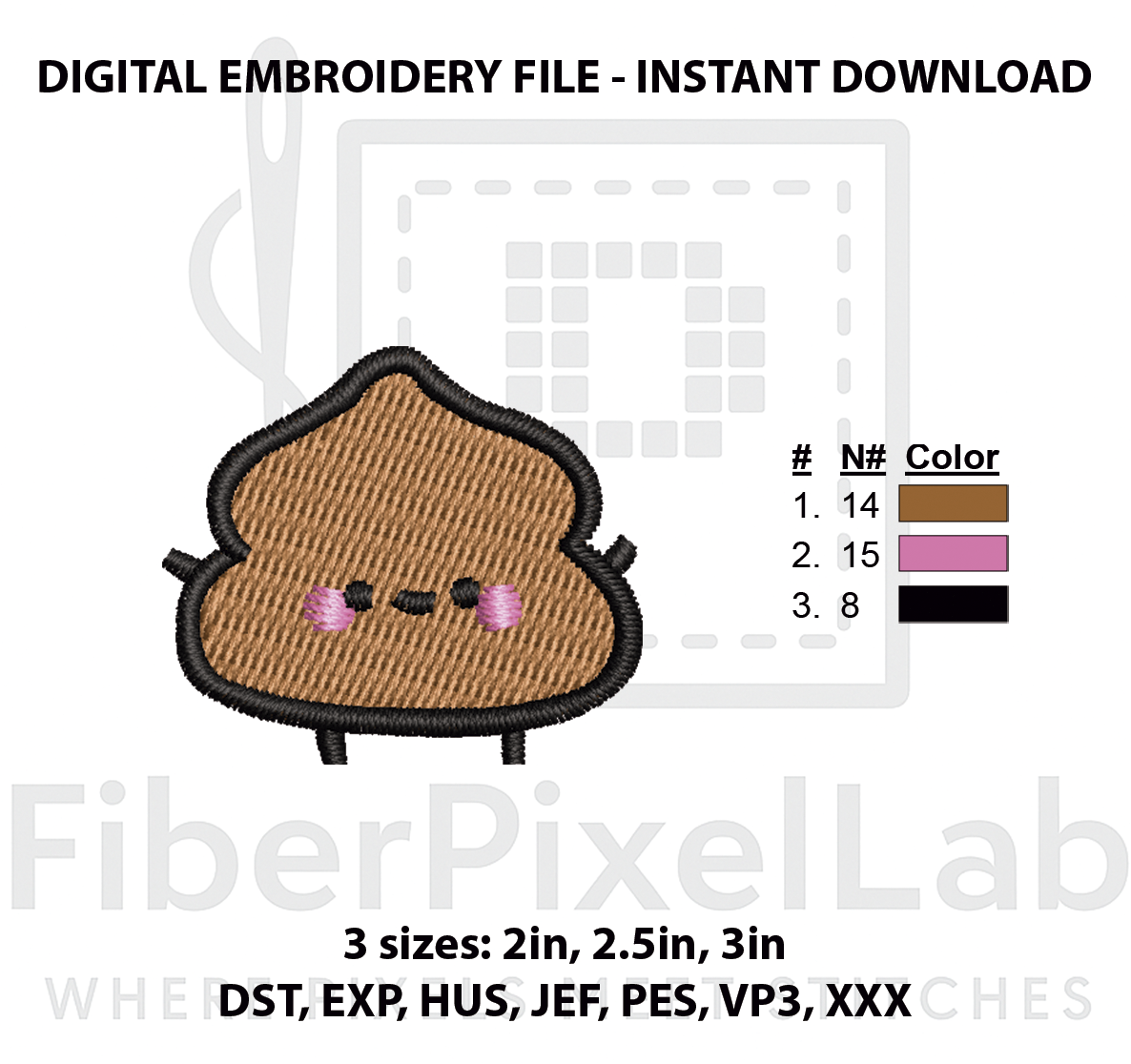 Cute Poop Character Machine Embroidery Design