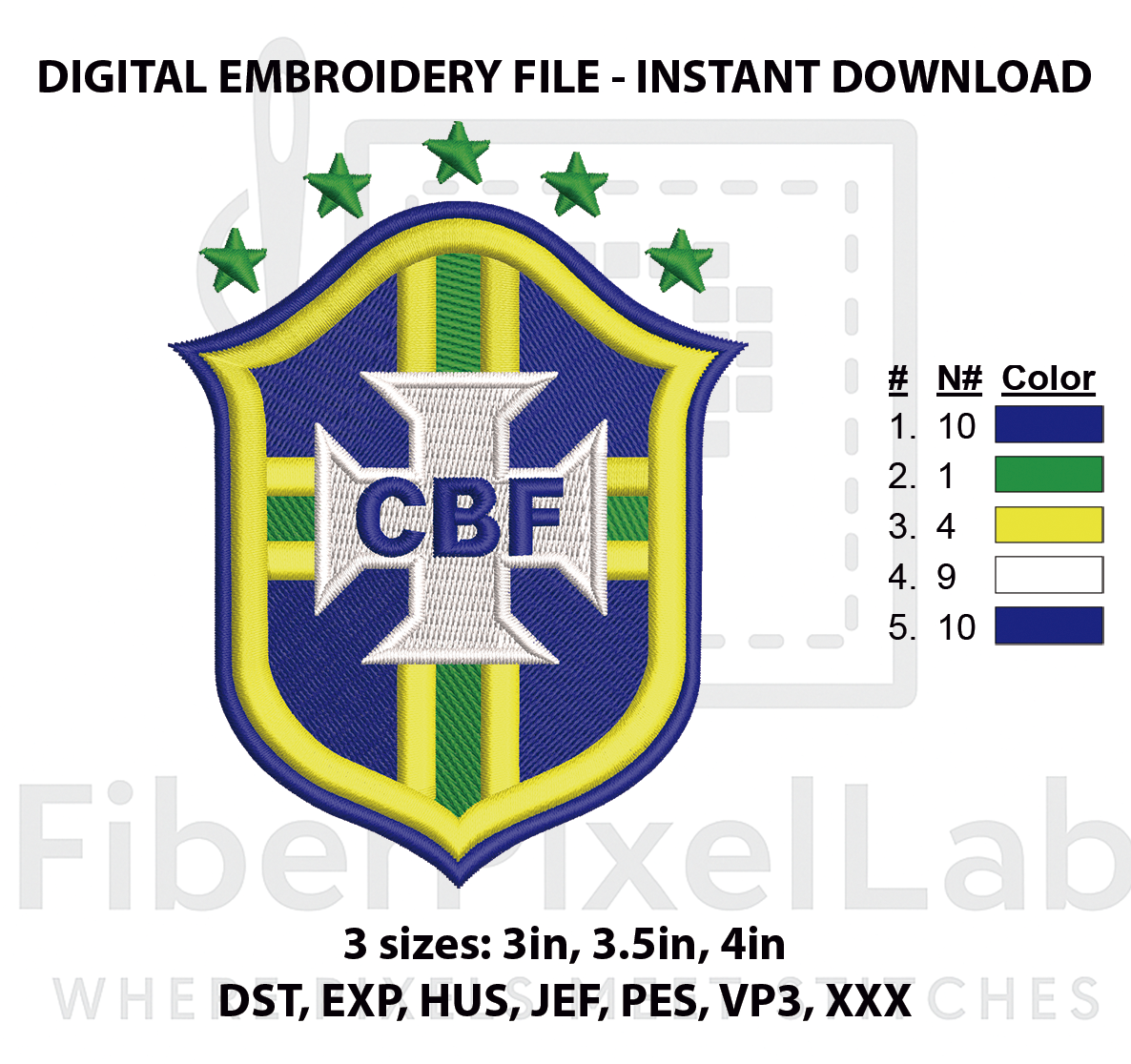Brazil National Soccer Crest Embroidery Design