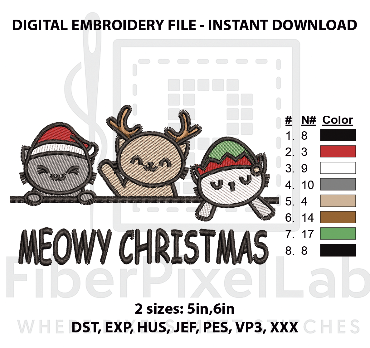 Meowy Christmas Peeking Cats Embroidery Design