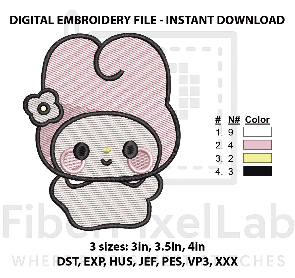 Cute Bunny Hood Character Machine Embroidery Design