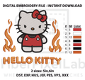 Fiery Bow Cat Embroidery Design