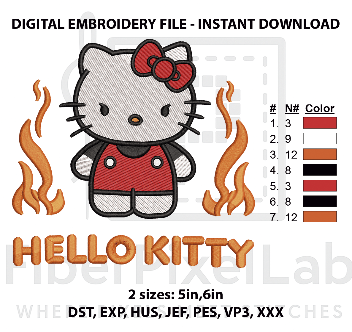 Fiery Bow Cat Embroidery Design