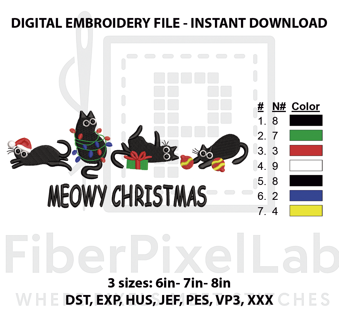 Meowy Christmas Black Cats Embroidery Design