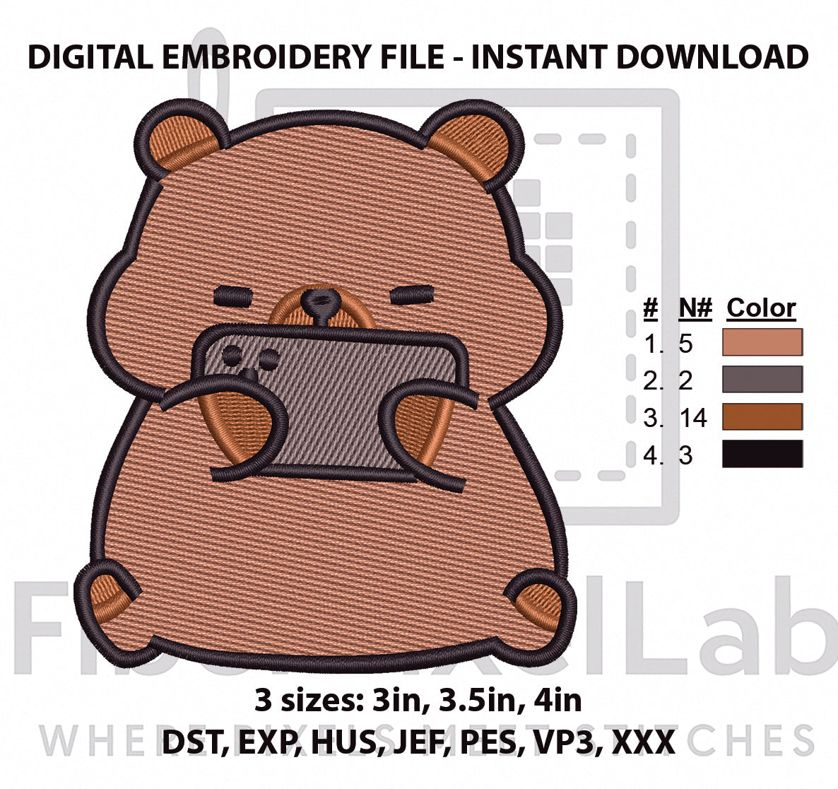 Cute Gamer Bear Machine Embroidery Design