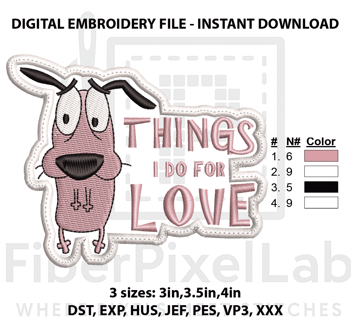 Nervous Pink Dog Love Quote Embroidery Design