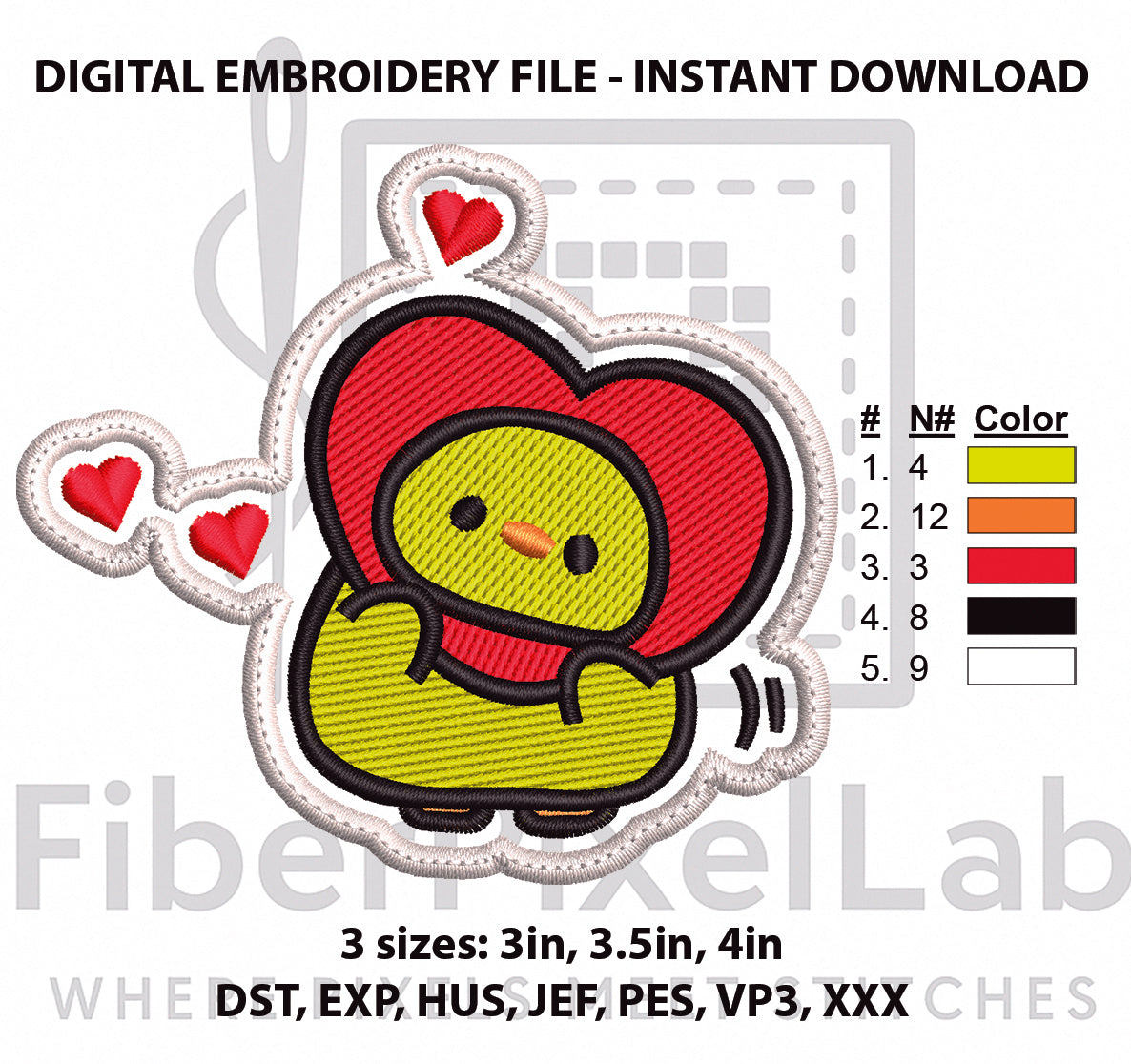 Cute Chick Heart Machine Embroidery Design