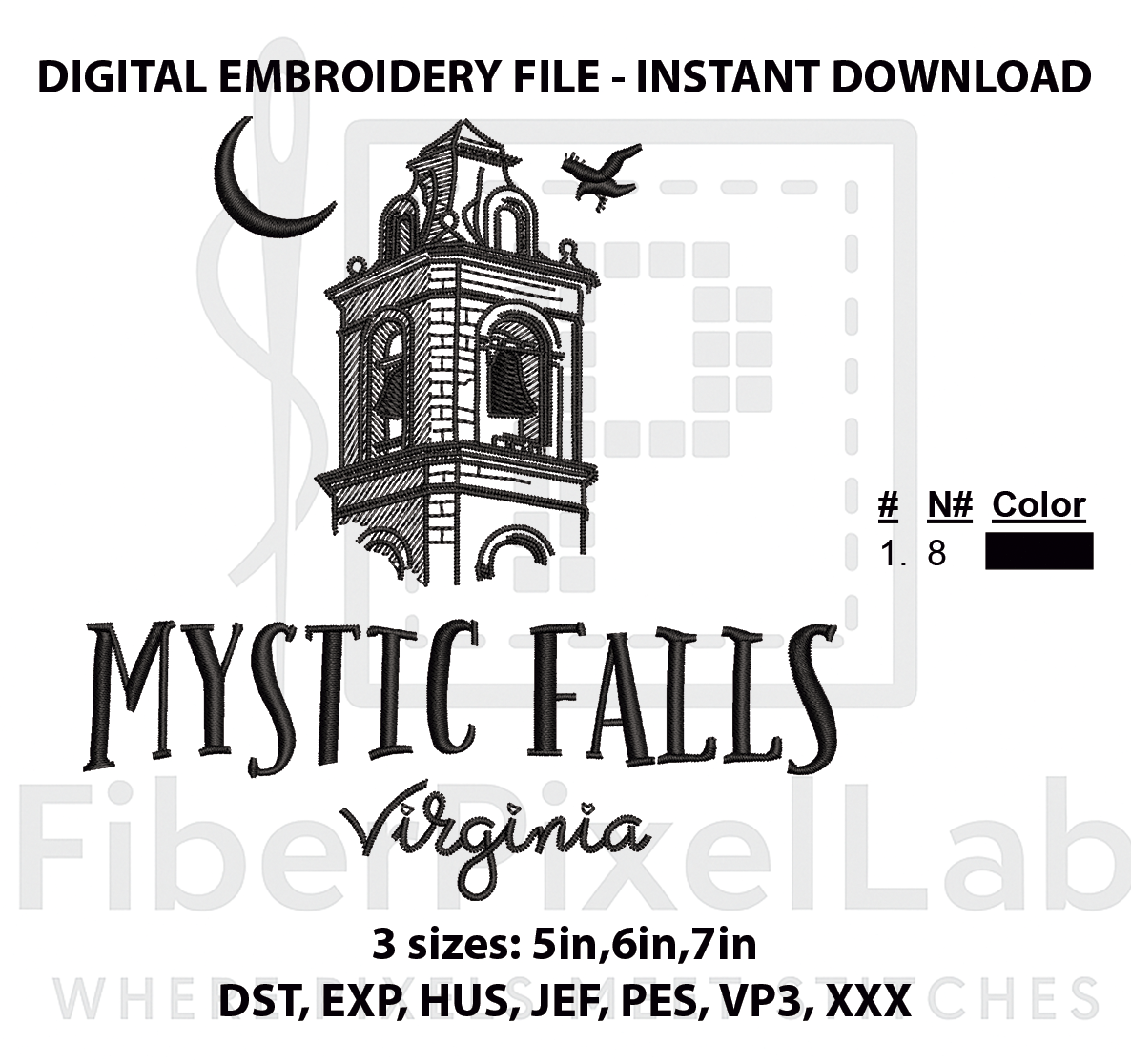 Moonlit Gothic Clock Tower Embroidery Design
