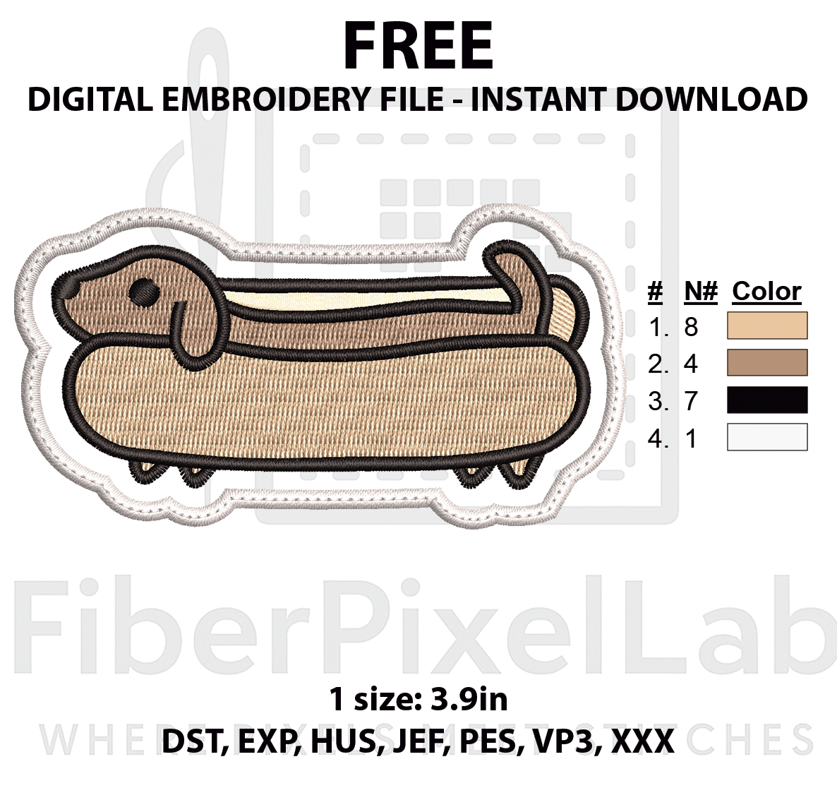 Hot Dog Dachshund Embroidery Design