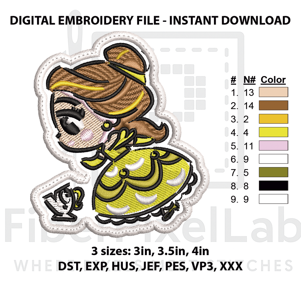 Yellow Gown Storybook Princess Embroidery Design