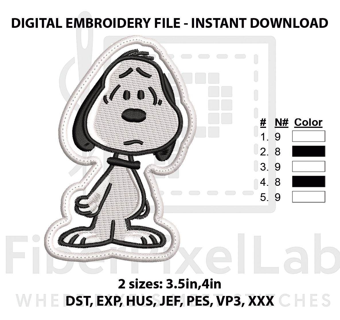Melancholy Floppy-Eared Dog Embroidery Design