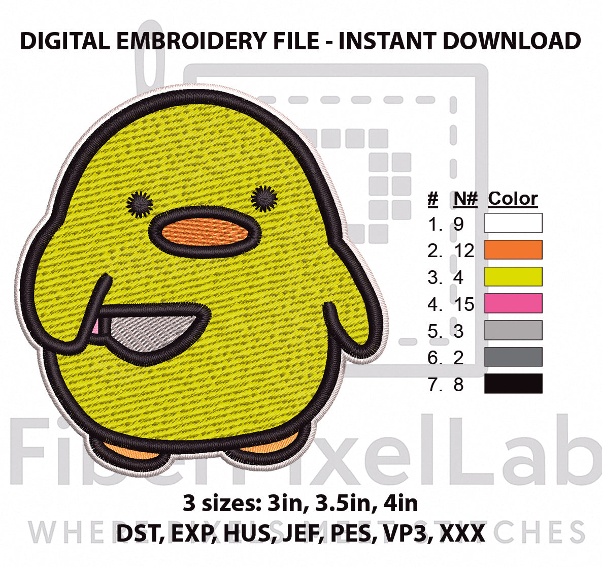 Cute Yellow Duck Machine Embroidery Design