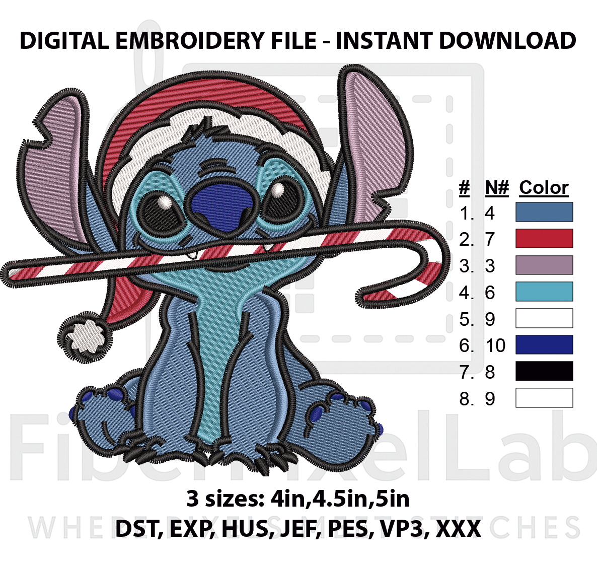 Blue Alien Christmas Candy Cane Embroidery Design