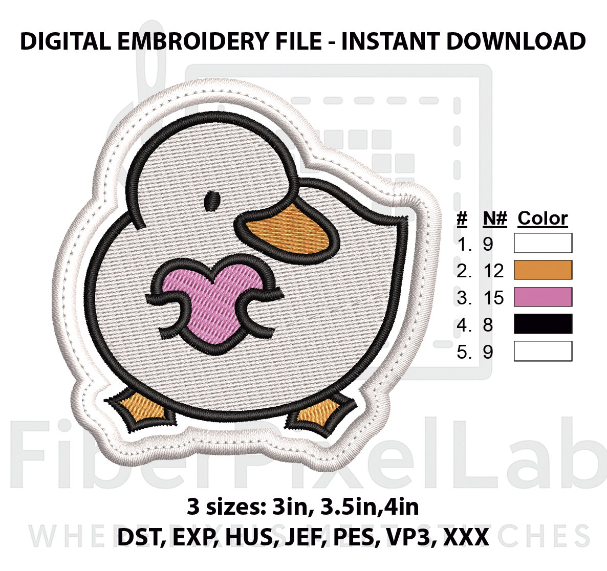 Duck Holding a Pink Heart Embroidery Design
