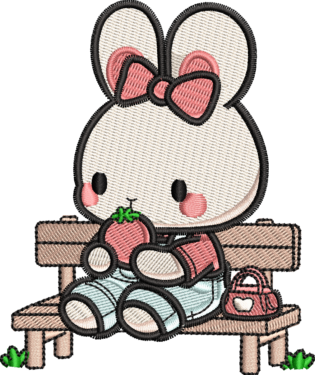 Cute Bunny With Strawberry Embroidery Design