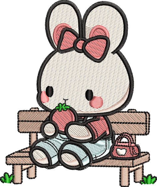 Cute Bunny With Strawberry Embroidery Design